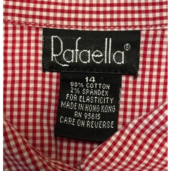 Women's Rafaella Button-Down Blouse Red White Check Pattern Cotton Blend Size 14 - Picture 5 of 11